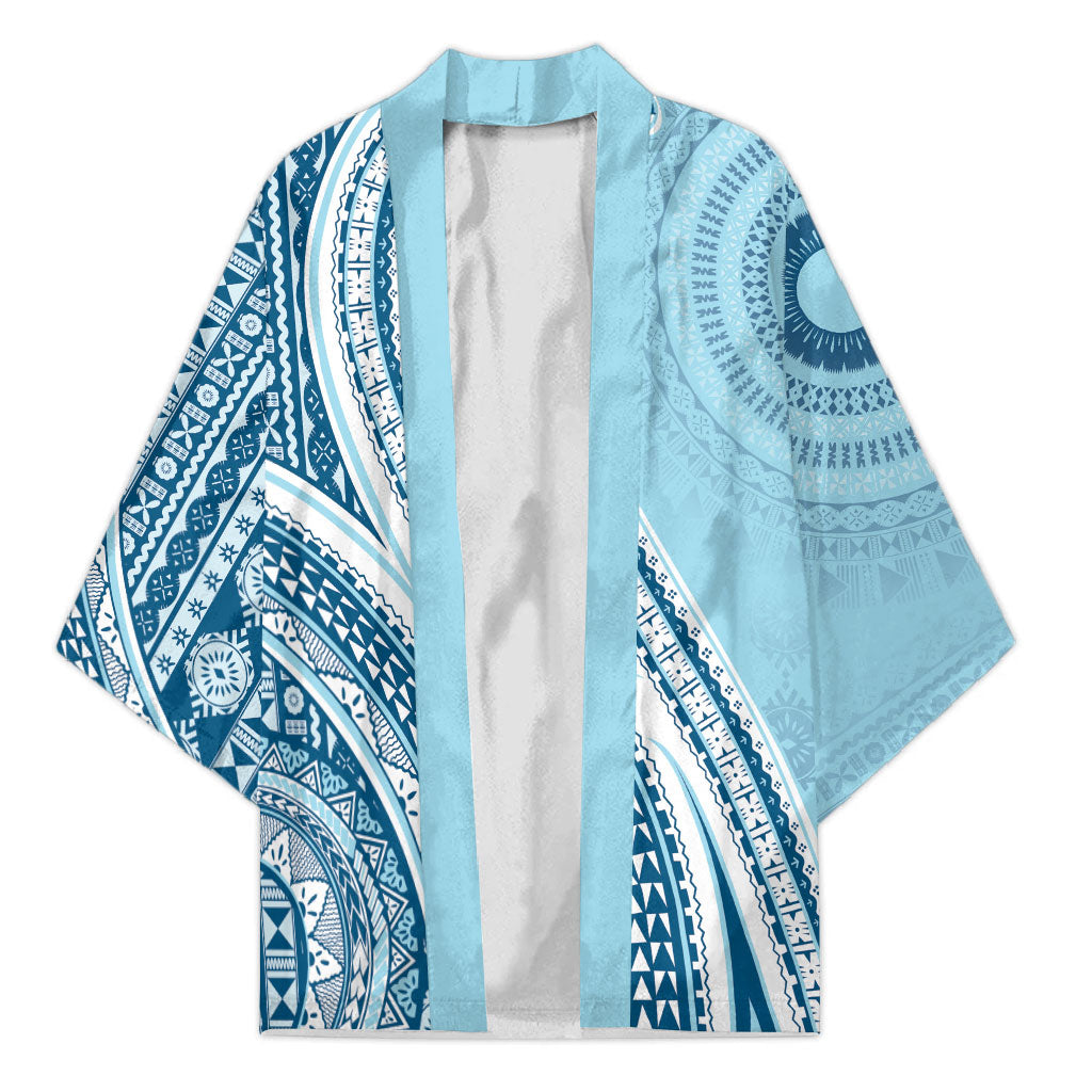Bula Fiji Vintage Tapa Kimono Kaivity Masi Wave Motifs - Turquoise LT7 Unisex Turquoise - Polynesian Pride