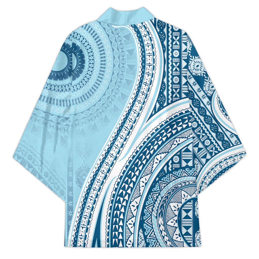 Bula Fiji Vintage Tapa Kimono Kaivity Masi Wave Motifs - Turquoise LT7 - Polynesian Pride