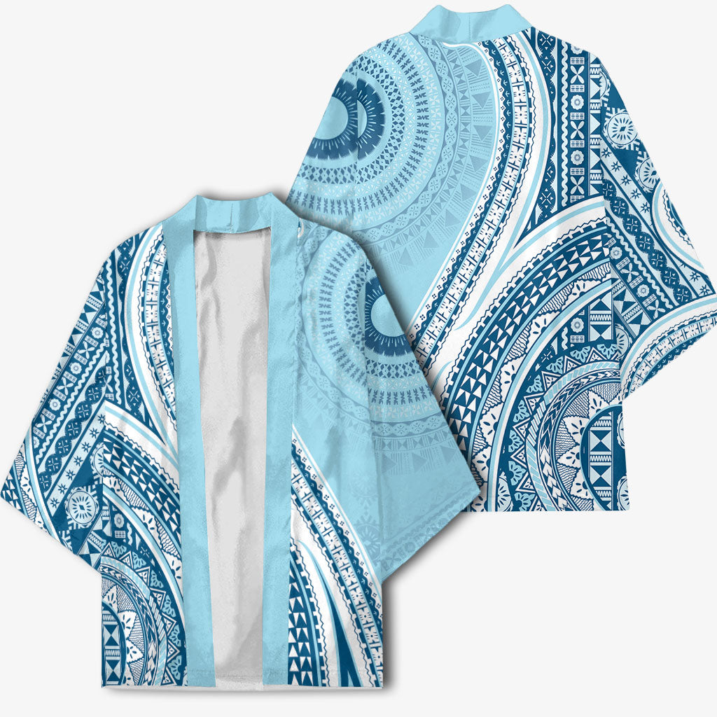 Bula Fiji Vintage Tapa Kimono Kaivity Masi Wave Motifs - Turquoise LT7 - Polynesian Pride
