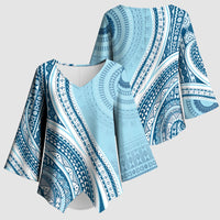 Bula Fiji Vintage Tapa Kimono Sleeve Blouse Kaivity Masi Wave Motifs - Turquoise LT7 - Polynesian Pride