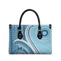 Bula Fiji Vintage Tapa Leather Bag Kaivity Masi Wave Motifs - Turquoise LT7 - Polynesian Pride