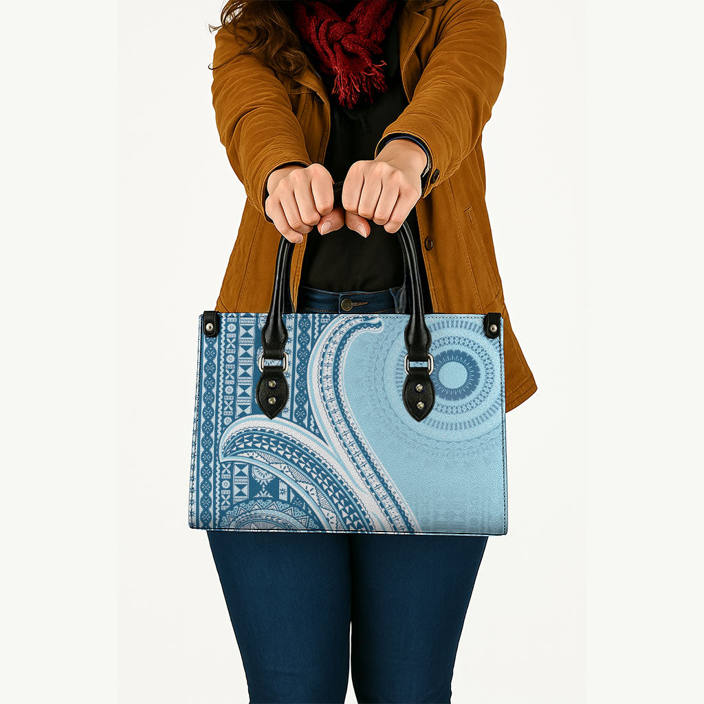 Bula Fiji Vintage Tapa Leather Bag Kaivity Masi Wave Motifs - Turquoise LT7 - Polynesian Pride