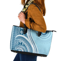 Bula Fiji Vintage Tapa Leather Tote Bag Kaivity Masi Wave Motifs - Turquoise LT7 Turquoise - Polynesian Pride