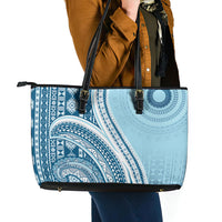 Bula Fiji Vintage Tapa Leather Tote Bag Kaivity Masi Wave Motifs - Turquoise LT7 - Polynesian Pride