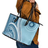 Bula Fiji Vintage Tapa Leather Tote Bag Kaivity Masi Wave Motifs - Turquoise LT7 - Polynesian Pride