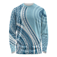 Bula Fiji Vintage Tapa Long Sleeve Shirt Kaivity Masi Wave Motifs - Turquoise LT7 Unisex Turquoise - Polynesian Pride