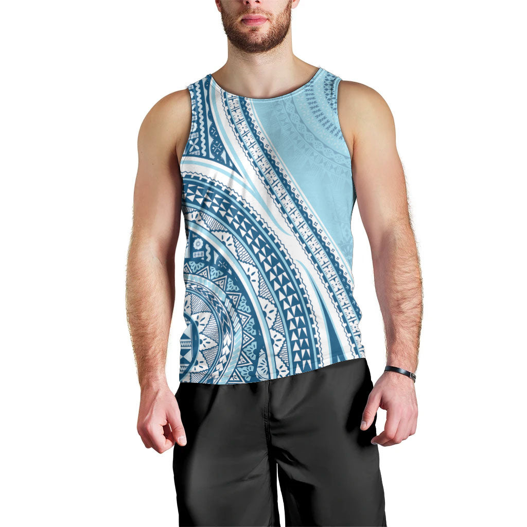 Bula Fiji Vintage Tapa Men Tank Top Kaivity Masi Wave Motifs - Turquoise LT7 - Polynesian Pride