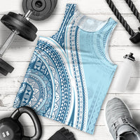 Bula Fiji Vintage Tapa Men Tank Top Kaivity Masi Wave Motifs - Turquoise LT7 - Polynesian Pride