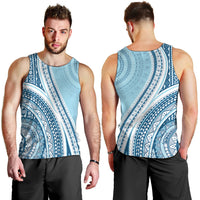 Bula Fiji Vintage Tapa Men Tank Top Kaivity Masi Wave Motifs - Turquoise LT7 - Polynesian Pride