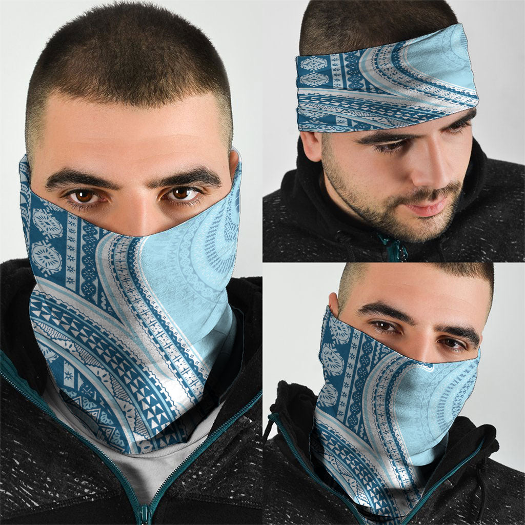 Bula Fiji Vintage Tapa Neck Gaiter Kaivity Masi Wave Motifs - Turquoise LT7 - Polynesian Pride