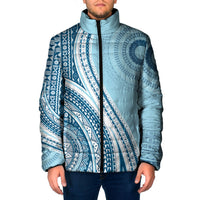 Bula Fiji Vintage Tapa Padded Jacket Kaivity Masi Wave Motifs - Turquoise LT7 Men Turquoise - Polynesian Pride