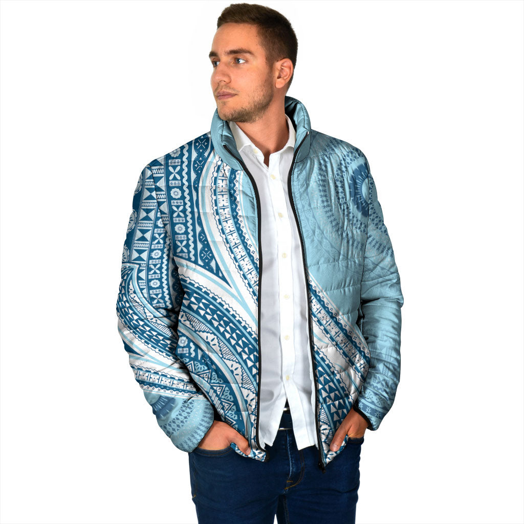 Bula Fiji Vintage Tapa Padded Jacket Kaivity Masi Wave Motifs - Turquoise LT7 - Polynesian Pride