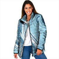 Bula Fiji Vintage Tapa Padded Jacket Kaivity Masi Wave Motifs - Turquoise LT7 Women Turquoise - Polynesian Pride