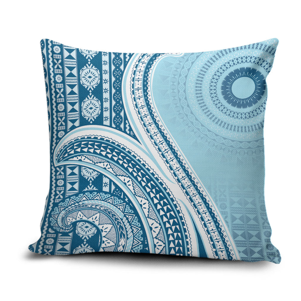 Bula Fiji Vintage Tapa Pillow Cover Kaivity Masi Wave Motifs - Turquoise