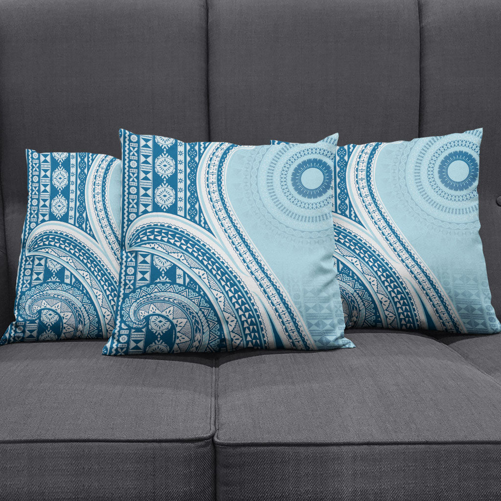Bula Fiji Vintage Tapa Pillow Cover Kaivity Masi Wave Motifs - Turquoise LT7 - Polynesian Pride