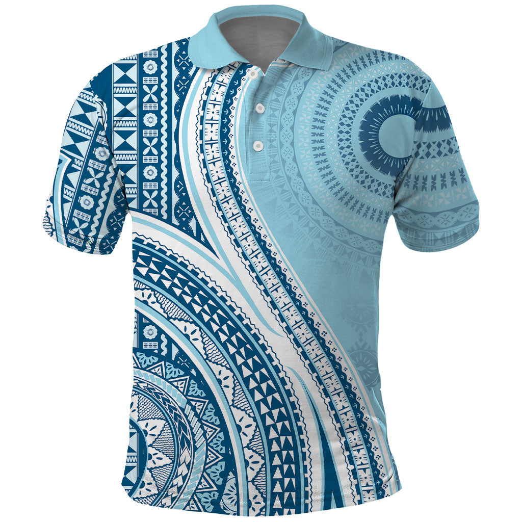 Bula Fiji Vintage Tapa Polo Shirt Kaivity Masi Wave Motifs - Turquoise LT7 Turquoise - Polynesian Pride