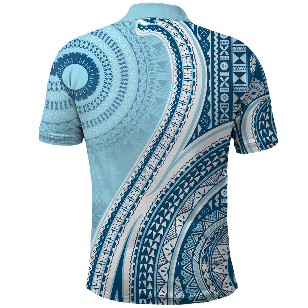 Bula Fiji Vintage Tapa Polo Shirt Kaivity Masi Wave Motifs - Turquoise LT7 - Polynesian Pride