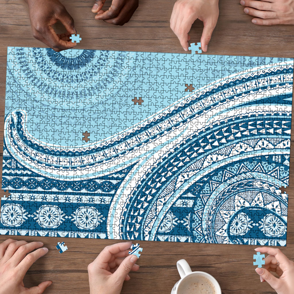 Bula Fiji Vintage Tapa Puzzle Kaivity Masi Wave Motifs - Turquoise LT7 - Polynesian Pride