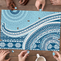 Bula Fiji Vintage Tapa Puzzle Kaivity Masi Wave Motifs - Turquoise LT7 - Polynesian Pride