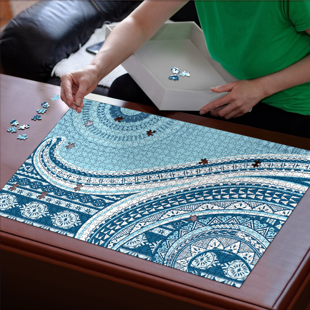 Bula Fiji Vintage Tapa Puzzle Kaivity Masi Wave Motifs - Turquoise LT7 - Polynesian Pride