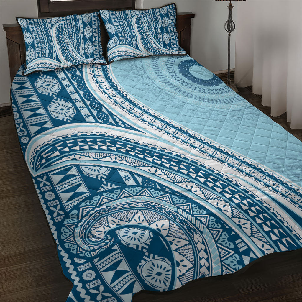 Bula Fiji Vintage Tapa Quilt Bed Set Kaivity Masi Wave Motifs - Turquoise LT7 Turquoise - Polynesian Pride