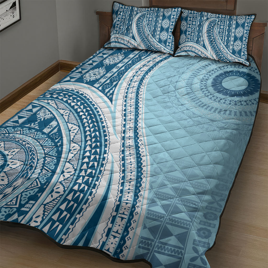 Bula Fiji Vintage Tapa Quilt Bed Set Kaivity Masi Wave Motifs - Turquoise LT7 - Polynesian Pride