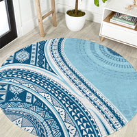 Bula Fiji Vintage Tapa Round Carpet Kaivity Masi Wave Motifs - Turquoise