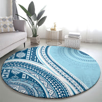 Bula Fiji Vintage Tapa Round Carpet Kaivity Masi Wave Motifs - Turquoise