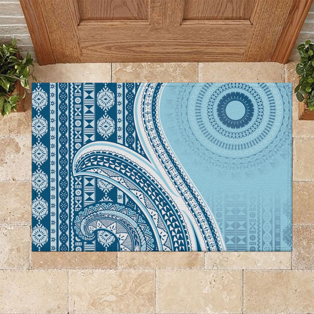 Bula Fiji Vintage Tapa Rubber Doormat Kaivity Masi Wave Motifs - Turquoise