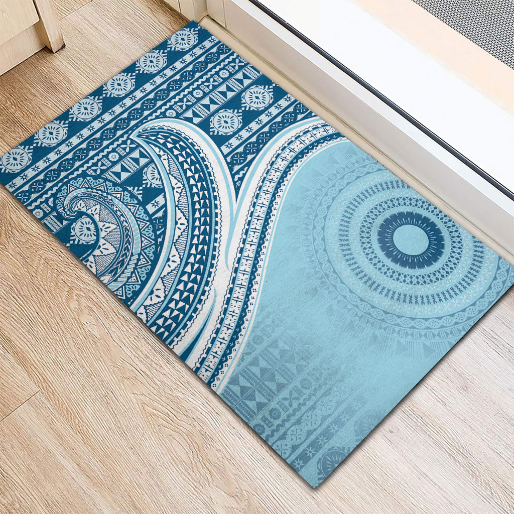 Bula Fiji Vintage Tapa Rubber Doormat Kaivity Masi Wave Motifs - Turquoise LT7 - Polynesian Pride