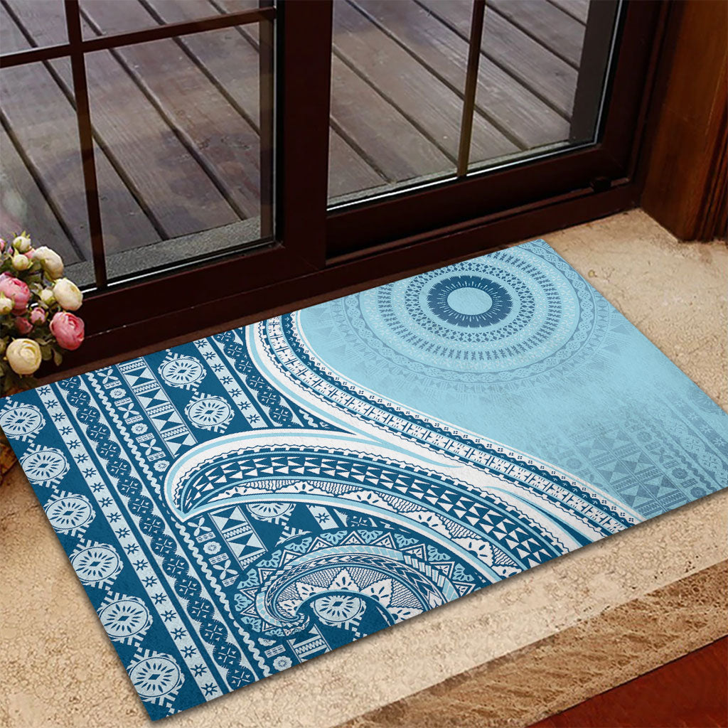 Bula Fiji Vintage Tapa Rubber Doormat Kaivity Masi Wave Motifs - Turquoise LT7 - Polynesian Pride
