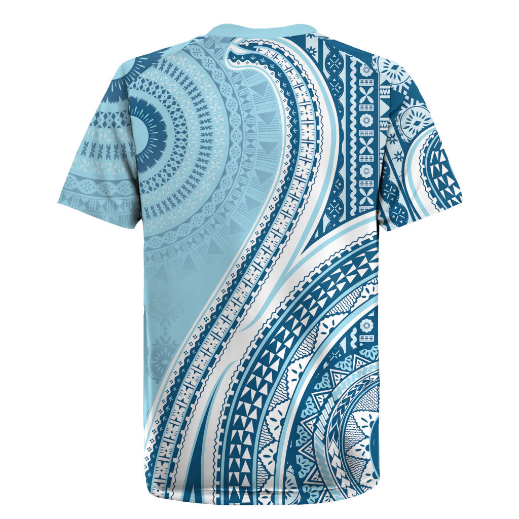 Bula Fiji Vintage Tapa Rugby Jersey Kaivity Masi Wave Motifs - Turquoise LT7 - Polynesian Pride