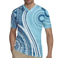 Bula Fiji Vintage Tapa Rugby Jersey Kaivity Masi Wave Motifs - Turquoise LT7 - Polynesian Pride