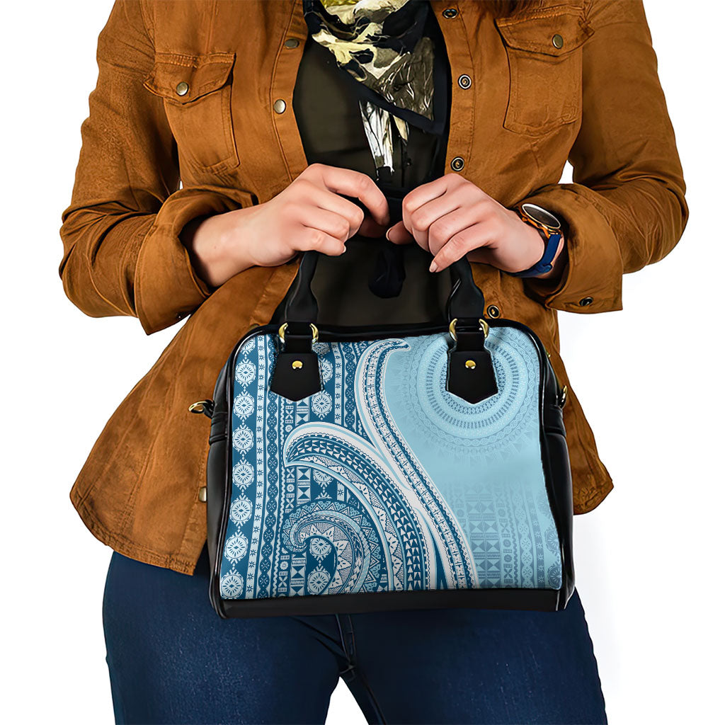 Bula Fiji Vintage Tapa Shoulder Handbag Kaivity Masi Wave Motifs - Turquoise LT7 - Polynesian Pride