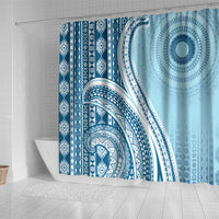 Bula Fiji Vintage Tapa Shower Curtain Kaivity Masi Wave Motifs - Turquoise LT7 - Polynesian Pride