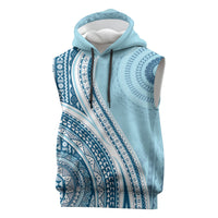 Bula Fiji Vintage Tapa Sleeveless Hoodie Kaivity Masi Wave Motifs - Turquoise LT7 Turquoise - Polynesian Pride