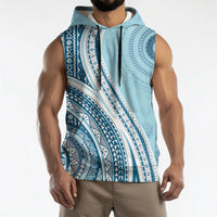 Bula Fiji Vintage Tapa Sleeveless Hoodie Kaivity Masi Wave Motifs - Turquoise LT7 - Polynesian Pride