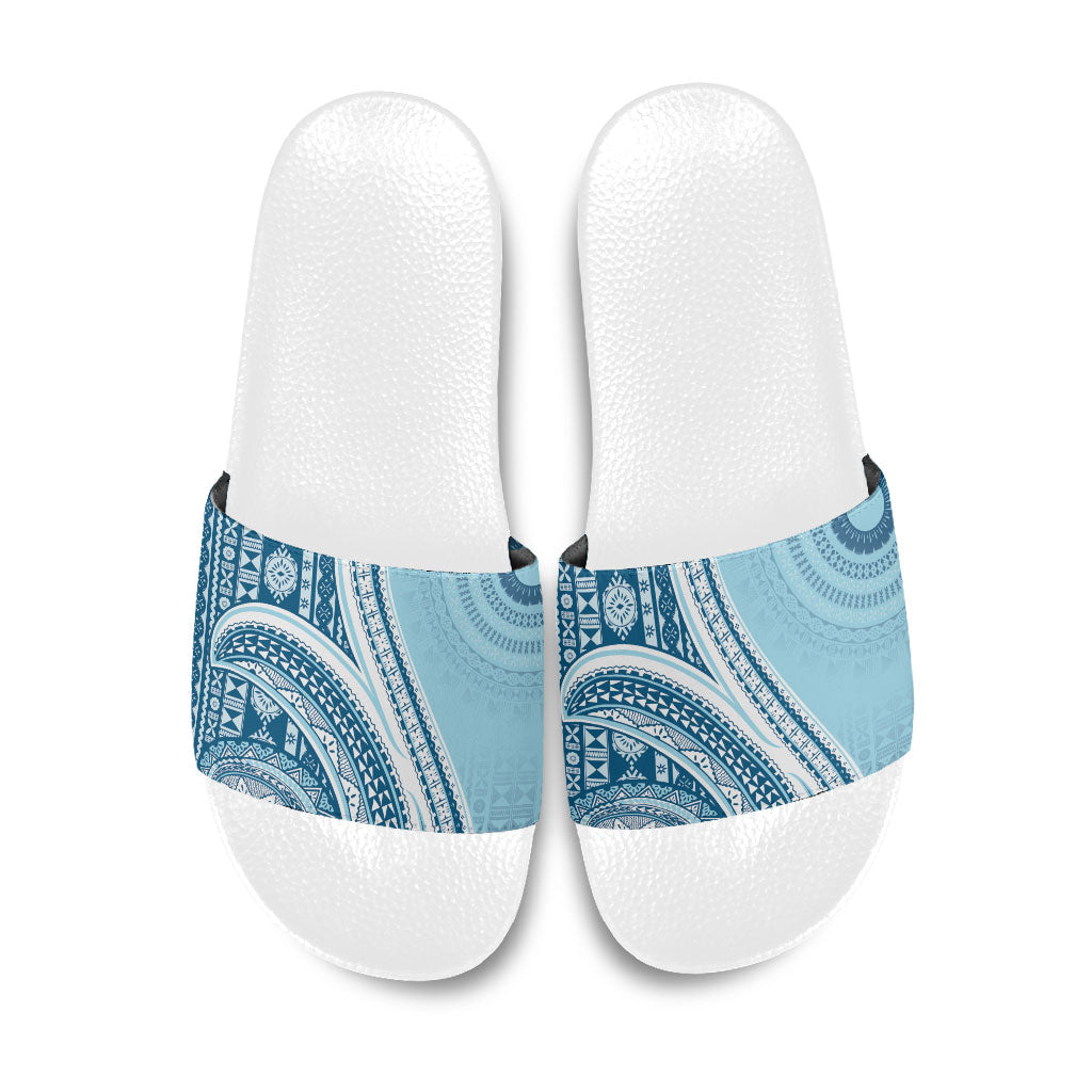 Bula Fiji Vintage Tapa Slide Sandals Kaivity Masi Wave Motifs - Turquoise LT7 Turquoise - Polynesian Pride
