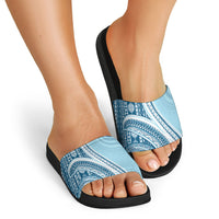 Bula Fiji Vintage Tapa Slide Sandals Kaivity Masi Wave Motifs - Turquoise LT7 - Polynesian Pride