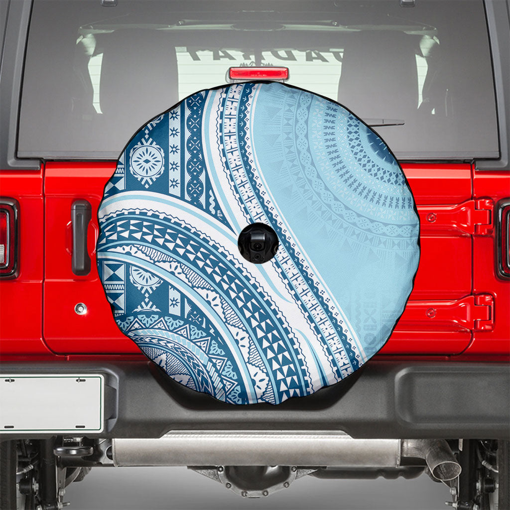 Bula Fiji Vintage Tapa Spare Tire Cover Kaivity Masi Wave Motifs - Turquoise LT7 - Polynesian Pride