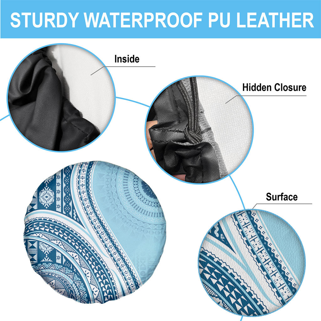 Bula Fiji Vintage Tapa Spare Tire Cover Kaivity Masi Wave Motifs - Turquoise LT7 - Polynesian Pride