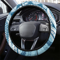 Bula Fiji Vintage Tapa Steering Wheel Cover Kaivity Masi Wave Motifs - Turquoise LT7 - Polynesian Pride