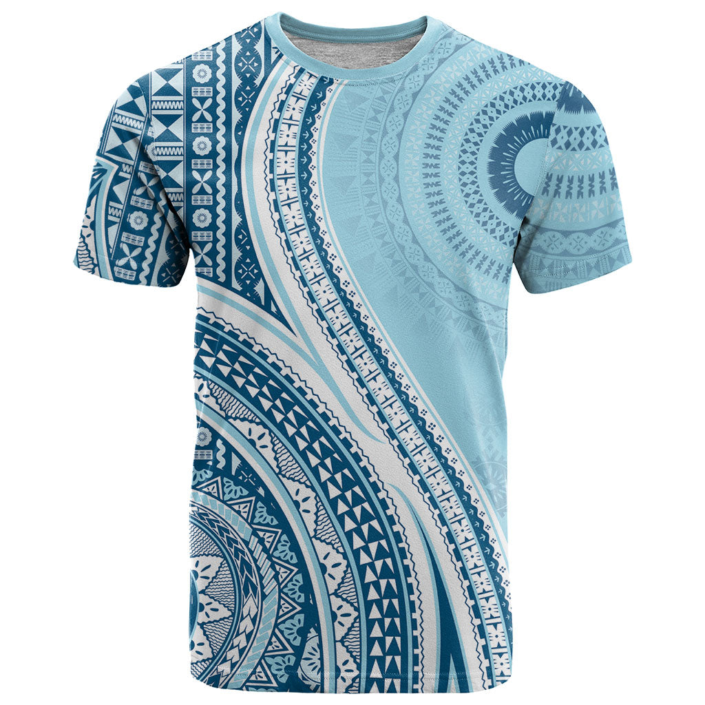 Bula Fiji Vintage Tapa T Shirt Kaivity Masi Wave Motifs - Turquoise LT7 Turquoise - Polynesian Pride