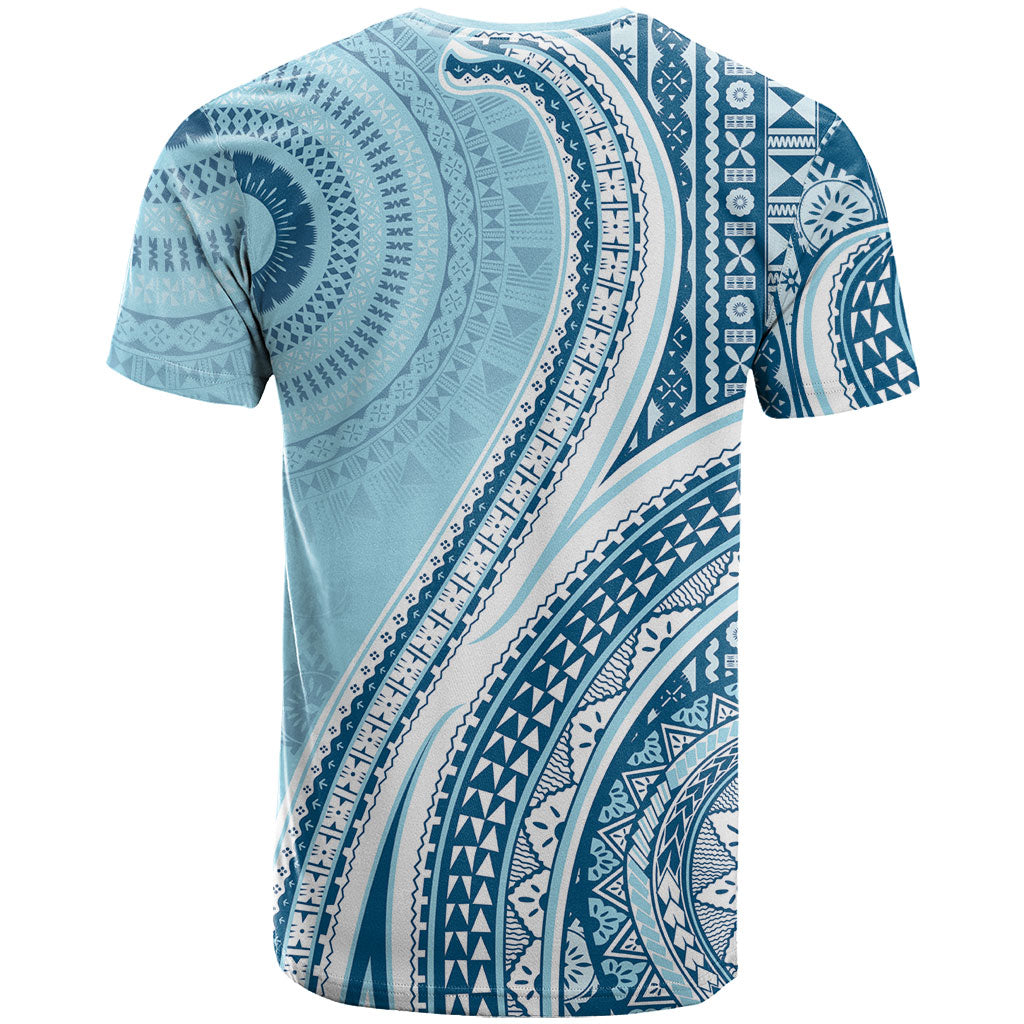 Bula Fiji Vintage Tapa T Shirt Kaivity Masi Wave Motifs - Turquoise LT7 - Polynesian Pride
