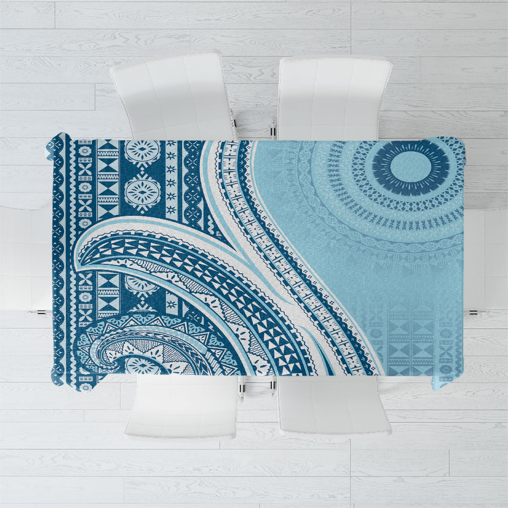 Bula Fiji Vintage Tapa Tablecloth Kaivity Masi Wave Motifs - Turquoise LT7 Turquoise - Polynesian Pride