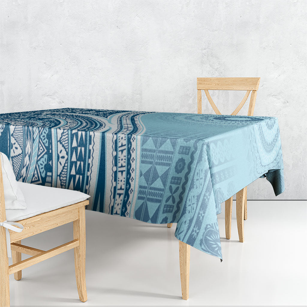 Bula Fiji Vintage Tapa Tablecloth Kaivity Masi Wave Motifs - Turquoise LT7 - Polynesian Pride