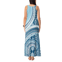 Bula Fiji Vintage Tapa Tank Maxi Dress Kaivity Masi Wave Motifs - Turquoise LT7 - Polynesian Pride