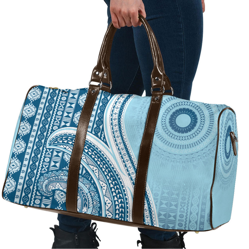 Bula Fiji Vintage Tapa Travel Bag Kaivity Masi Wave Motifs - Turquoise LT7 - Polynesian Pride