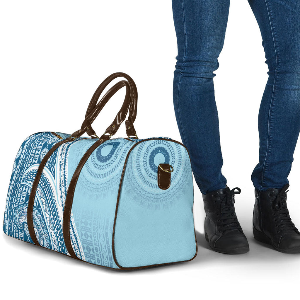 Bula Fiji Vintage Tapa Travel Bag Kaivity Masi Wave Motifs - Turquoise LT7 - Polynesian Pride