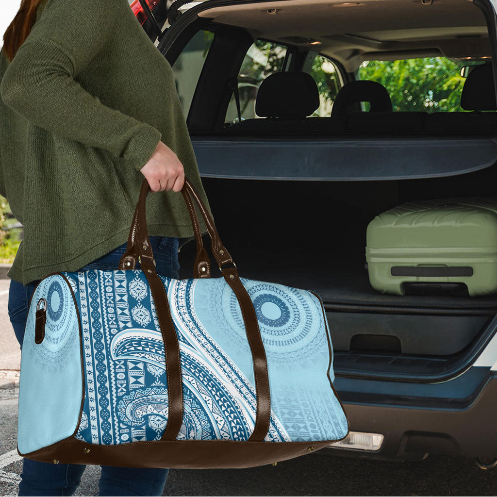 Bula Fiji Vintage Tapa Travel Bag Kaivity Masi Wave Motifs - Turquoise LT7 - Polynesian Pride